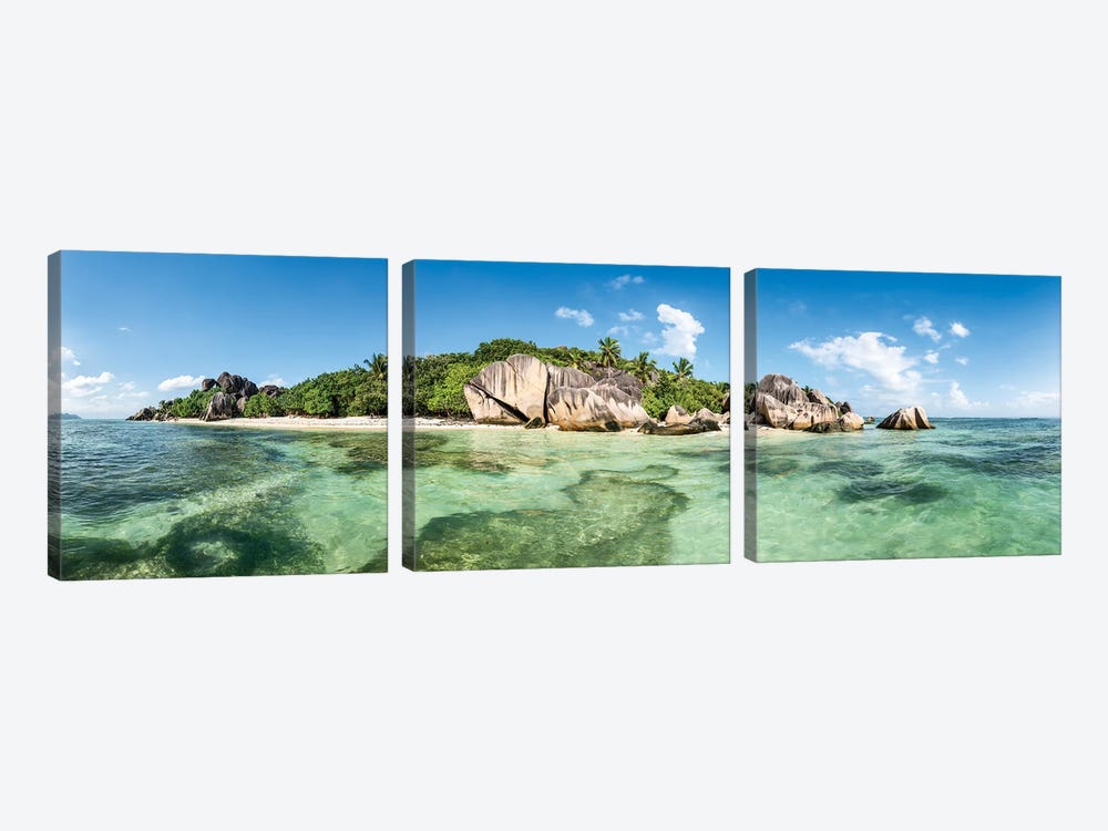 Panoramic View Of La Digue Island, Seychelles by Jan Becke 3-piece Canvas Art Print