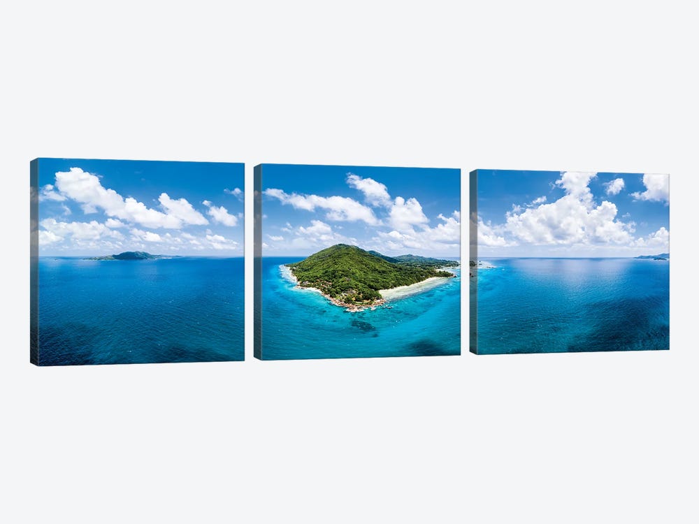 Aerial Panorama Of La Digue, Seychelles by Jan Becke 3-piece Canvas Artwork