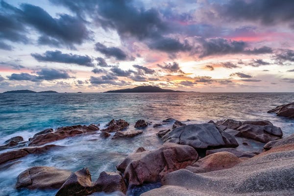 Seychelles: Félicité Island At Sunrise Seen From La Digue, Seychelles by Jan Becke