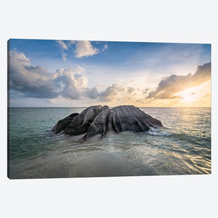 Large Rock At The Anse Source D'Argent Beach, Seychelles Canvas Print #JNB1288} by Jan Becke Canvas Wall Art