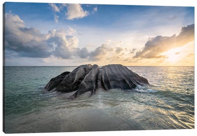 Large Rock At The Anse Source D'Argent Beach, Seychelles Canvas Art Print - Seychelles