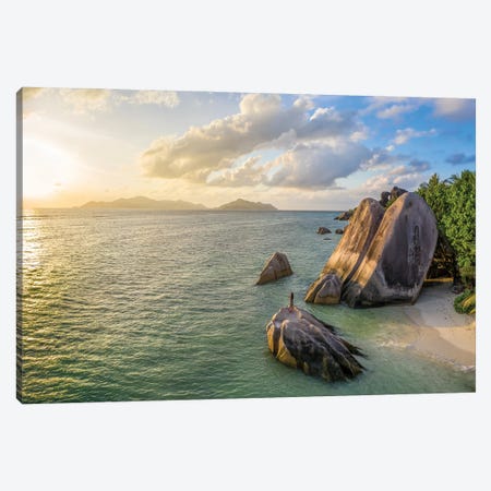 Aerial View Of Anse Source D'Argent Beach At Sunset, La Digue, Seychelles Canvas Print #JNB1289} by Jan Becke Canvas Artwork