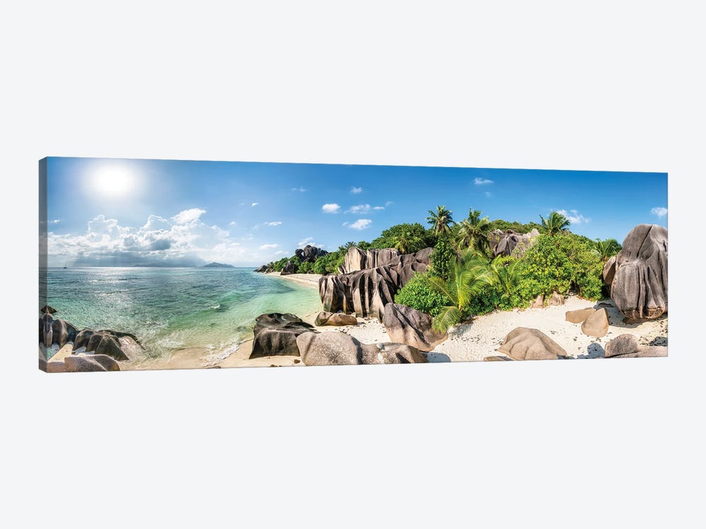 Panoramic View Of The Anse Source D'Argent Beach On La Digue, Seychelles by Jan Becke 1-piece Canvas Artwork