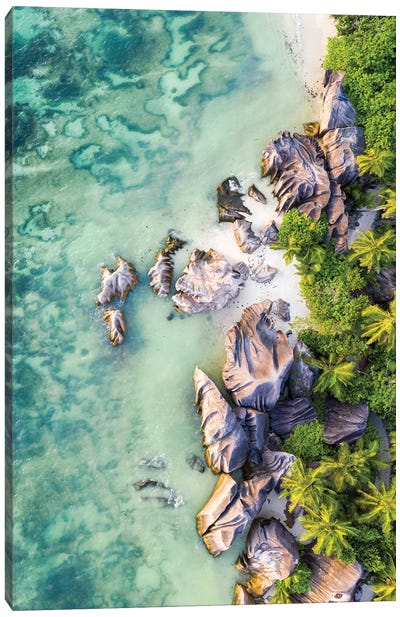 Aerial View Of Anse Source D'Argent Beach, La Digue, Seychelles Canvas Art Print - La Digue