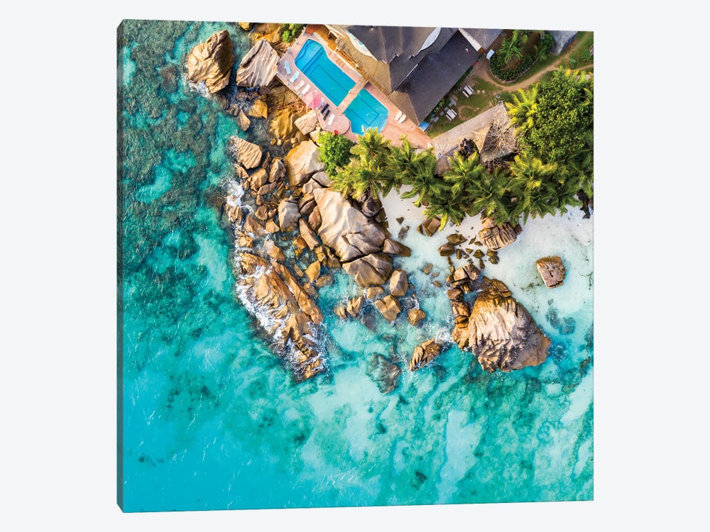 Aerial View Of Anse Patates Beach, La Digue, Seychelles by Jan Becke 1-piece Canvas Artwork