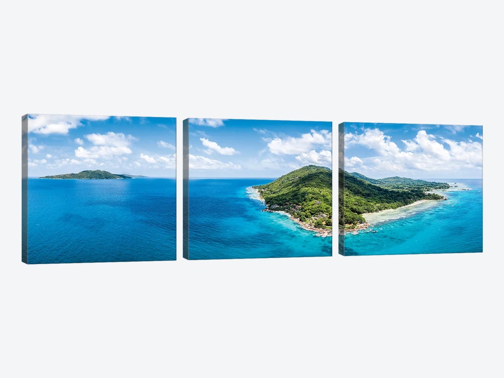 Panoramic Aerial View Of The Island La Digue, Seychelles by Jan Becke 3-piece Canvas Art