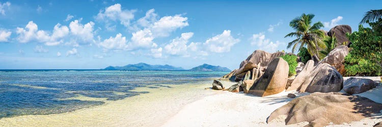 Panoramic View Of The Anse Source D'Argent Beach On The Island Of La Digue, Seychelles