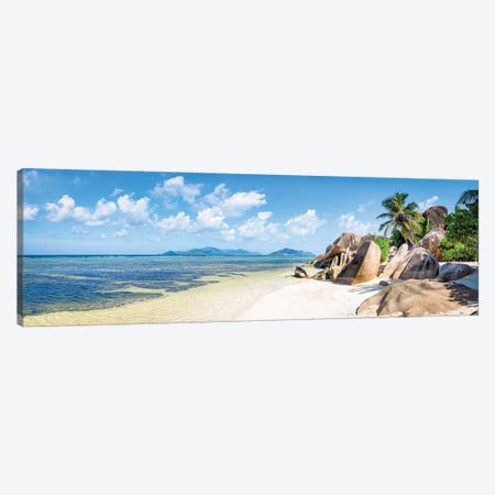 Panoramic View Of The Anse Source D'Argent Beach On The Island Of La Digue, Seychelles Canvas Print #JNB1307} by Jan Becke Canvas Wall Art