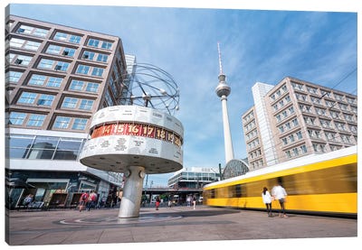 Berlin Television Tower (Fernsehturm Berlin) And World Clock (Weltzeituhr) At Alexanderplatz Canvas Art Print - Germany Art
