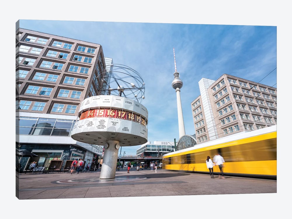 Berlin Television Tower (Fernsehturm Berlin) And World Clock (Weltzeituhr) At Alexanderplatz by Jan Becke 1-piece Canvas Artwork