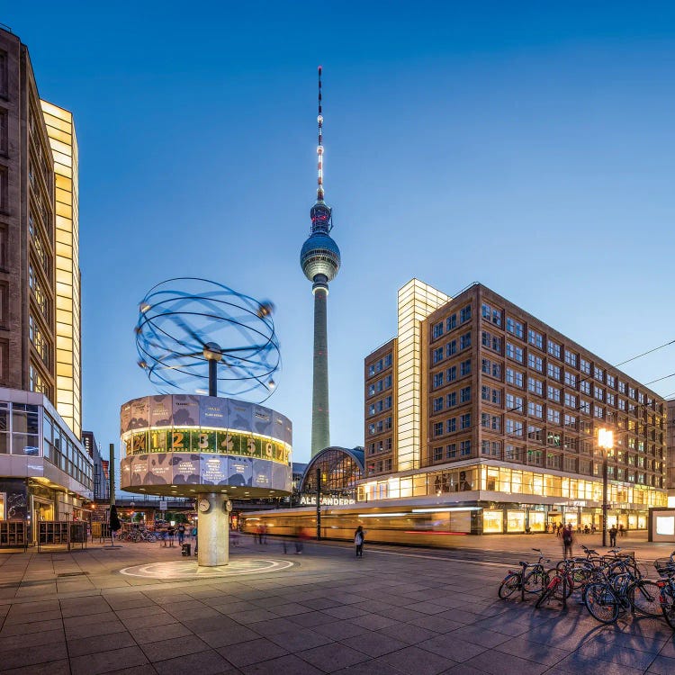 Alexanderplatz At Night With Berlin Television Tower (Fernsehturm Berlin) And World Clock (Weltzeituhr)