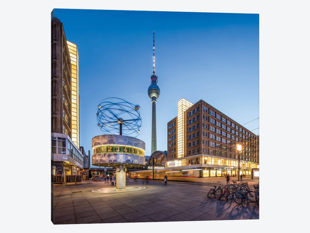 Alexanderplatz At Night With Berlin Television Tower (Fernsehturm Berlin) And World Clock (Weltzeituhr) by Jan Becke 1-piece Canvas Print