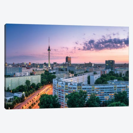Aerial View Of The Berlin Skyline At Sunset With Television Tower (Fernsehturm Berlin) Canvas Print #JNB1319} by Jan Becke Canvas Artwork
