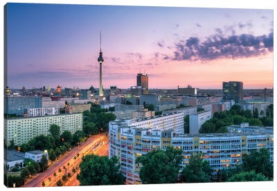 Aerial View Of The Berlin Skyline At Sunset With Television Tower (Fernsehturm Berlin) Canvas Art Print - Berlin Art
