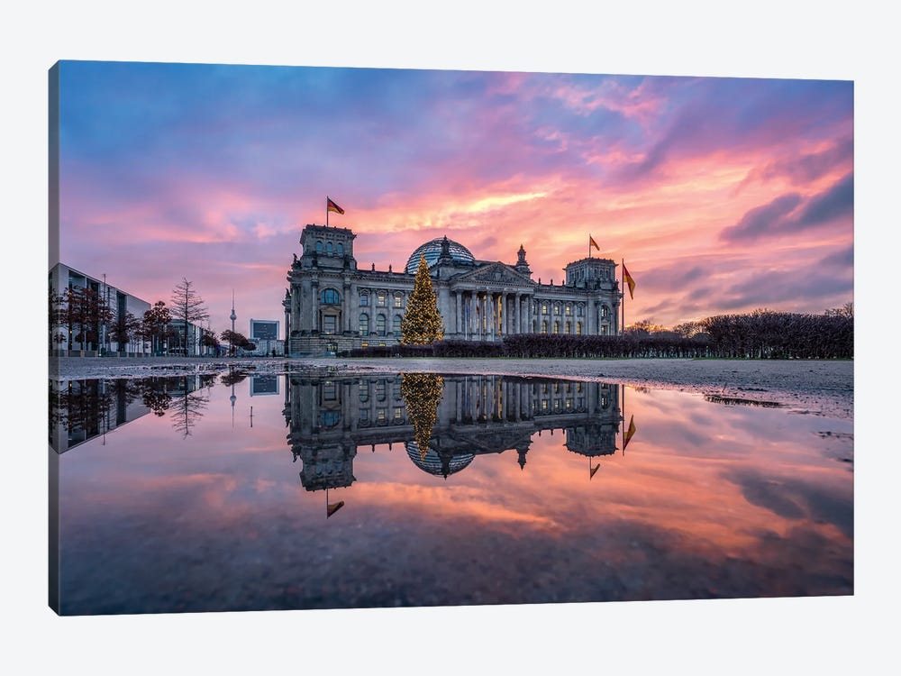 Reichstag Building (Reichstagsgebäude) With Christmas Tree In Winter by Jan Becke 1-piece Canvas Wall Art