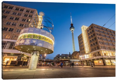 Berlin Television Tower (Fernsehturm Berlin) And World Clock (Weltzeituhr) At Alexanderplatz, Berlin, Germany Canvas Art Print - Berlin Art