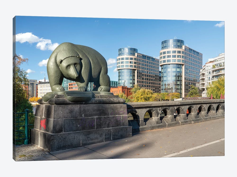 Bear Sculpture At The Moabit Bridge (Moabiter Brücke) In Berlin, Germany by Jan Becke 1-piece Canvas Wall Art
