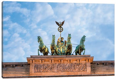 Quadriga Statue On Top Of The Brandenburg Gate (Brandenburger Tor) In Berlin, Germany Canvas Art Print - Berlin Art
