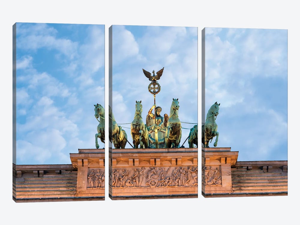 Quadriga Statue On Top Of The Brandenburg Gate (Brandenburger Tor) In Berlin, Germany by Jan Becke 3-piece Canvas Wall Art
