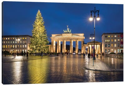 Brandenburg Gate (Brandenburger Tor) With Christmas Tree At Night, Pariser Platz, Berlin Canvas Art Print - Berlin Art