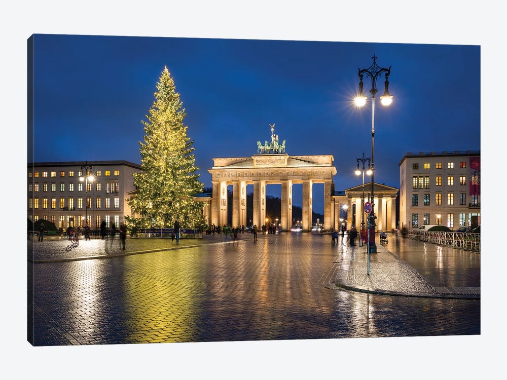 Brandenburg Gate (Brandenburger Tor) With Christmas Tree At Night, Pariser Platz, Berlin by Jan Becke 1-piece Canvas Art Print
