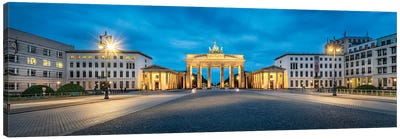 Panoramic View Of The Brandenburg Gate (Brandenburger Tor) And Pariser Platz At Night, Berlin, Germany Canvas Art Print - Berlin Art