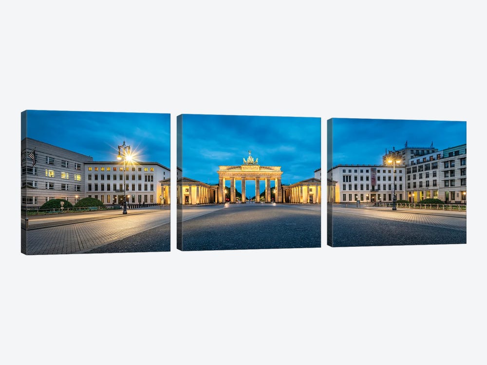 Panoramic View Of The Brandenburg Gate (Brandenburger Tor) And Pariser Platz At Night, Berlin, Germany by Jan Becke 3-piece Canvas Print
