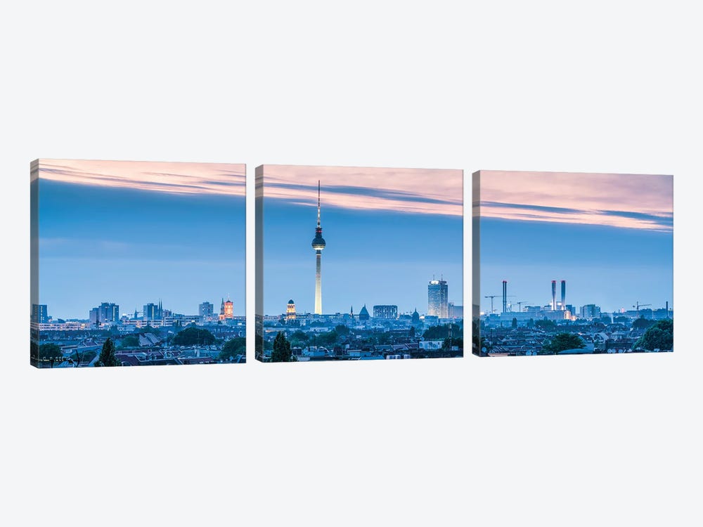 Berlin Skyline Panorama At Dusk With View Of The Berlin Television Tower (Fernsehturm Berlin) by Jan Becke 3-piece Art Print
