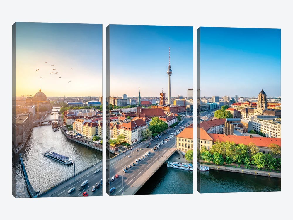 Skyline Of Berlin With View Of The Nikolaiviertel And Berlin Television Tower (Fernsehturm Berlin) by Jan Becke 3-piece Canvas Art