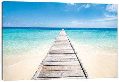 Jetty On A Beautiful Island In The Maldives Canvas Art Print - Nautical Scenic Photography