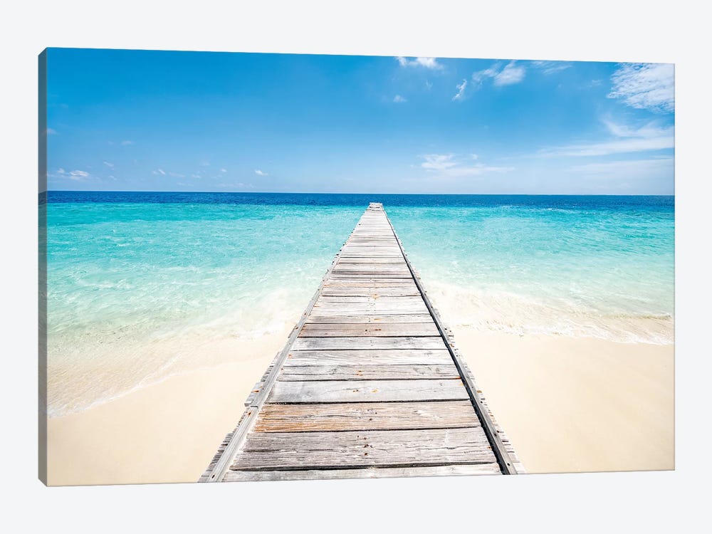 Jetty On A Beautiful Island In The Maldives by Jan Becke 1-piece Canvas Artwork