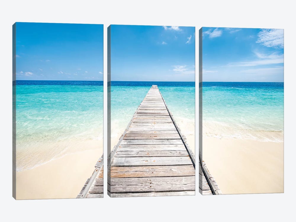 Jetty On A Beautiful Island In The Maldives by Jan Becke 3-piece Canvas Artwork
