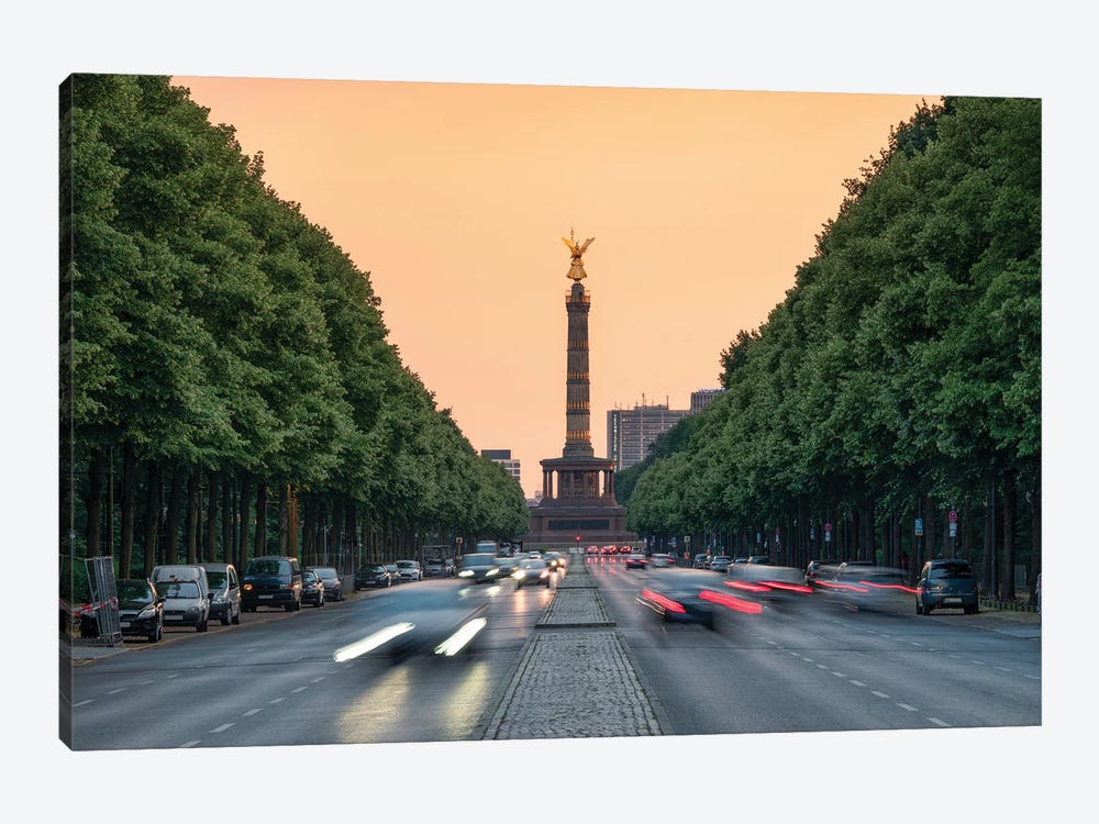 Berlin Victory Column (Siegessäule) And Straße Des 17. Juni At Sunset by Jan Becke 1-piece Canvas Artwork
