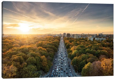 Aerial View Of The Tiergarten Berlin At Sunset During Autumn Season Canvas Art Print - Berlin Art