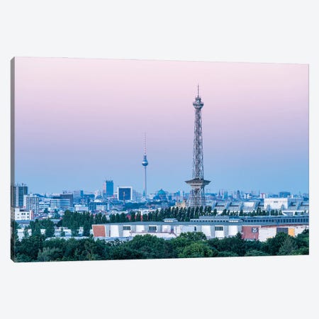 Berlin Radio Tower (Berliner Funkturm) And Berlin Television Tower (Fernsehturm Berlin) At Dusk Canvas Print #JNB1344} by Jan Becke Canvas Art