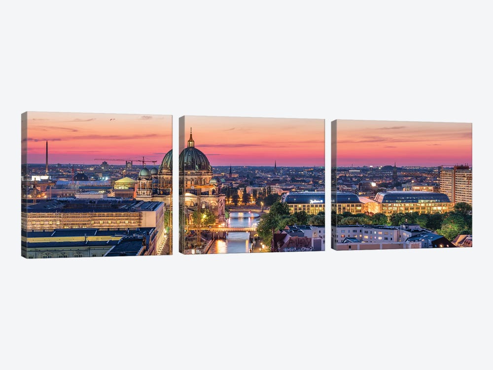 Panoramic View Of Berlin Cathedral (Berliner Dom) And Spree River At Sunset by Jan Becke 3-piece Art Print