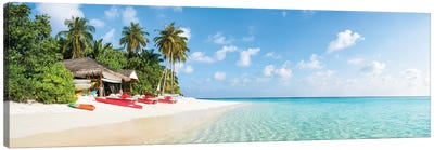 Tropical Beach Panorama On The Maldives Canvas Art Print - Tropical Beach Art