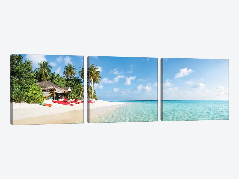 Tropical Beach Panorama On The Maldives by Jan Becke 3-piece Canvas Print