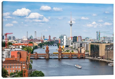 Aerial View Of The Oberbaum Bridge (Oberbaumbrücke) And Berlin Television Tower (Fernsehturm Berlin) Canvas Art Print - Berlin Art