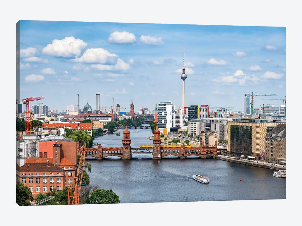 Aerial View Of The Oberbaum Bridge (Oberbaumbrücke) And Berlin Television Tower (Fernsehturm Berlin) by Jan Becke 1-piece Art Print