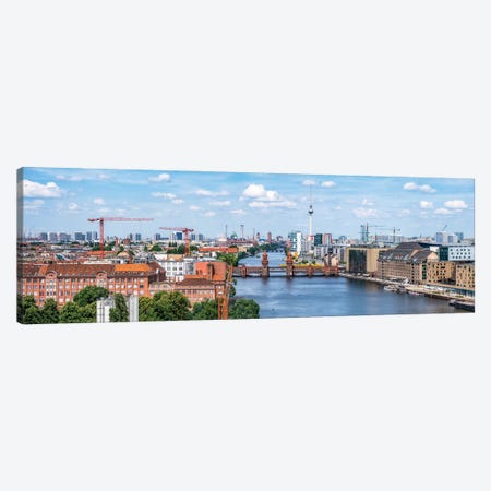Panoramic Aerial View Of The Oberbaum Bridge (Oberbaumbrücke) And Berlin Television Tower (Fernsehturm Berlin) Canvas Print #JNB1351} by Jan Becke Canvas Artwork