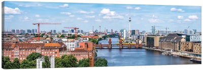Panoramic Aerial View Of The Oberbaum Bridge (Oberbaumbrücke) And Berlin Television Tower (Fernsehturm Berlin) Canvas Art Print - Berlin Art
