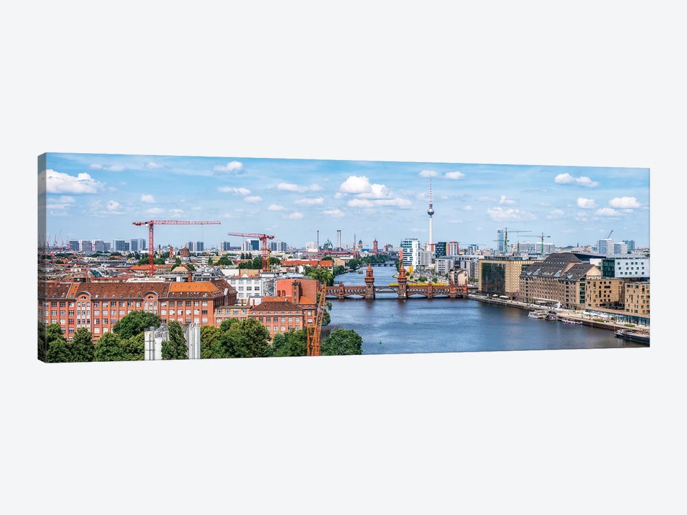 Panoramic Aerial View Of The Oberbaum Bridge (Oberbaumbrücke) And Berlin Television Tower (Fernsehturm Berlin) by Jan Becke 1-piece Canvas Art