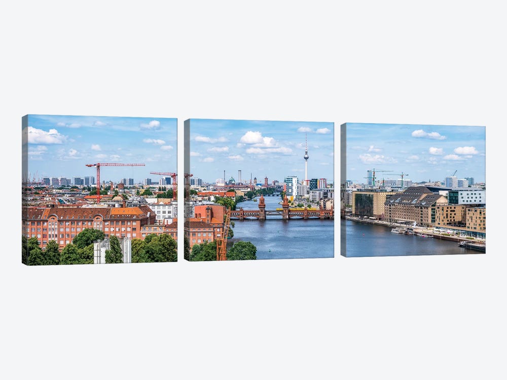 Panoramic Aerial View Of The Oberbaum Bridge (Oberbaumbrücke) And Berlin Television Tower (Fernsehturm Berlin) by Jan Becke 3-piece Canvas Art