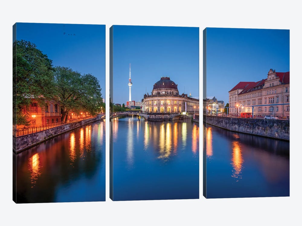 Bode Museum On Museum Island At Night, Spree River, Berlin by Jan Becke 3-piece Canvas Art