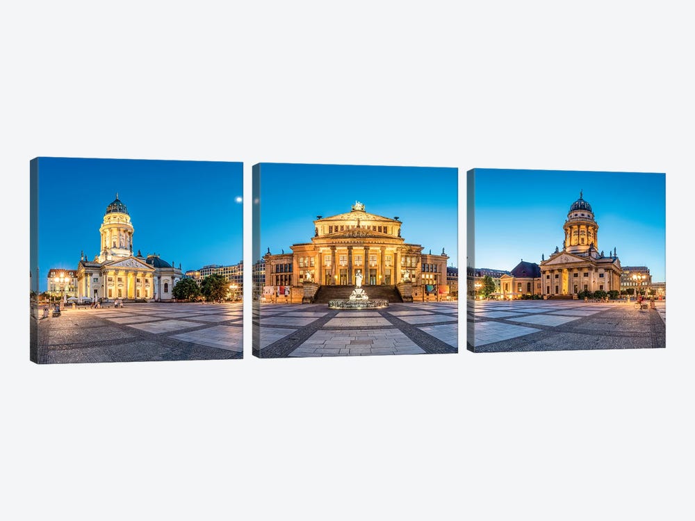 Panoramic View Of The Gendarmenmarkt With French Cathedral, New Church And Konzerthaus Berlin by Jan Becke 3-piece Canvas Artwork