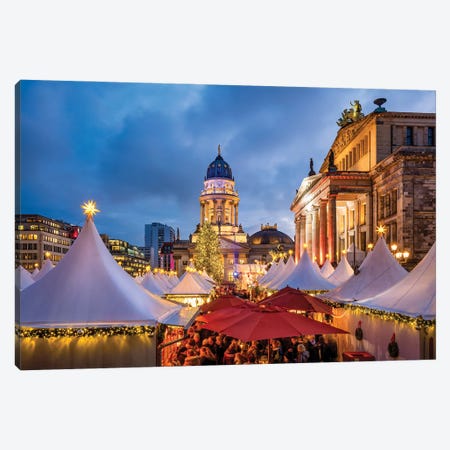 Christmas Market At The Gendarmenmarkt With View Of The Konzerthaus Berlin And Neue Kirche Canvas Print #JNB1361} by Jan Becke Canvas Art Print