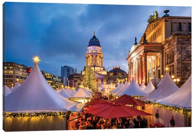 Christmas Market At The Gendarmenmarkt With View Of The Konzerthaus Berlin And Neue Kirche Canvas Art Print - Berlin Art