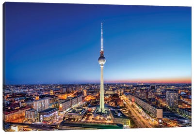 Fernsehturm Berlin (Berlin Television Tower) At Dusk Canvas Art Print - Berlin Art