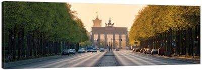 Panoramic View Of Straße Des 17. Juni And Brandenburg Gate (Brandenburger Tor) At Sunrise Canvas Art Print - Berlin Art